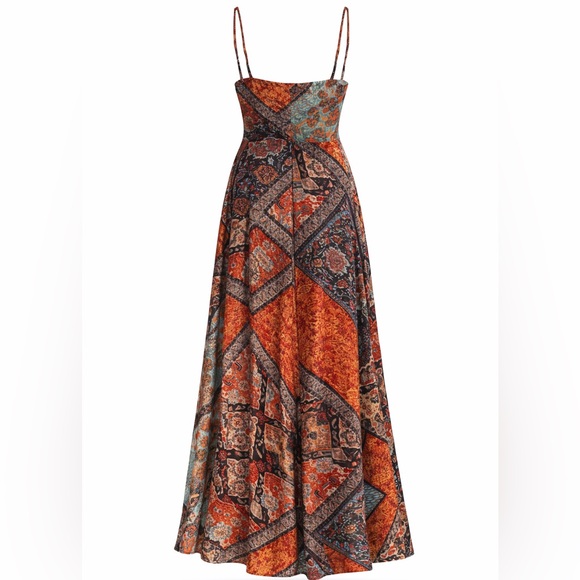 NWT Organic Viscose Boho Maxi Dress | Adjustable Wrap Palazzo Gown with Slits - Picture 6 of 13